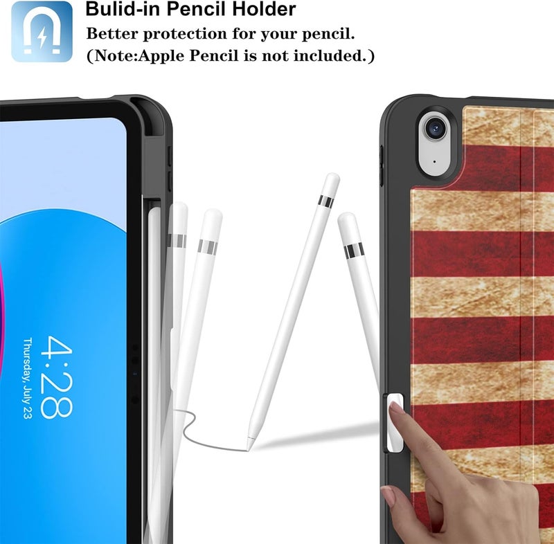 Supveco Case for iPad (A16) 11th Generation 11 inch (2025),iPad 10th Generation 10.9 inch (2022) with Pencil Holder-[Auto Wake/Sleep],Premium Folio Stand Case with Soft TPU Back Cover-Flag - Image 3